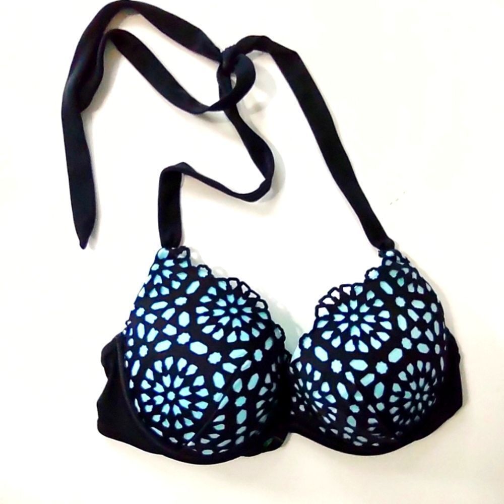 Shade & Shore Black and Blue Patterned Bikini Top